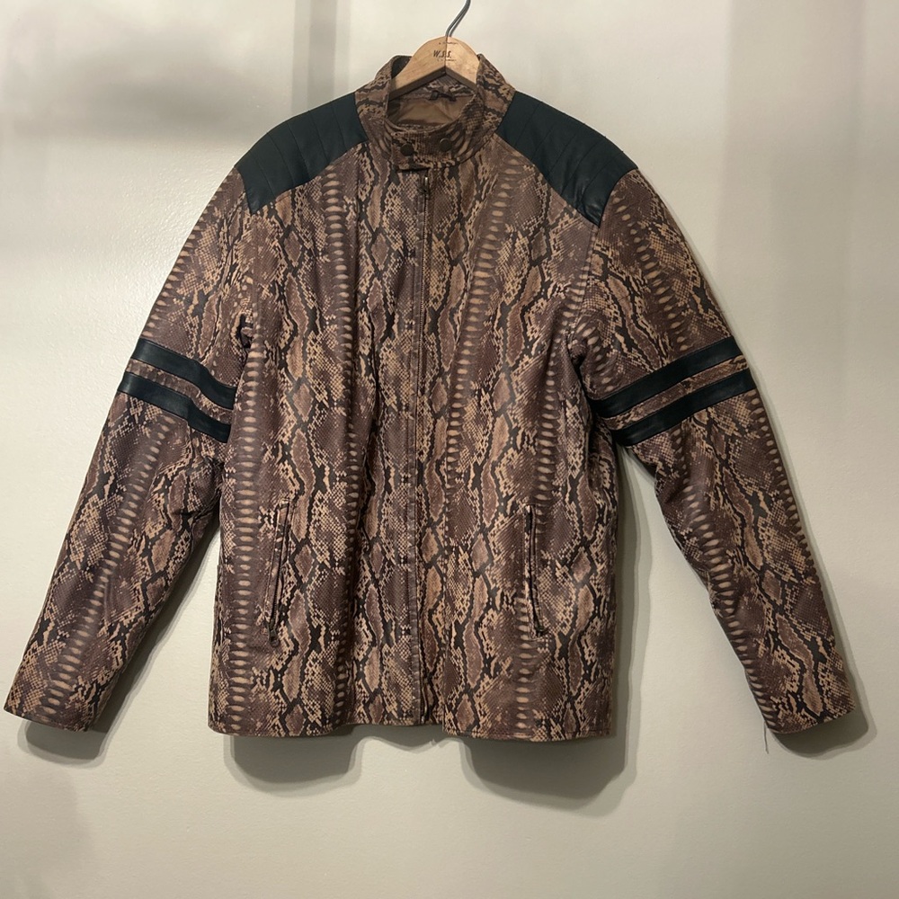 LeatherCult Snakeskin Leather Jacket Men’s 2XL Insulated Statement Coat